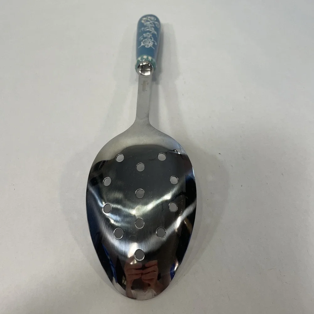 Temptations by Tara Serving Spoon Blue Floral Lace Ceramic Handle 12
